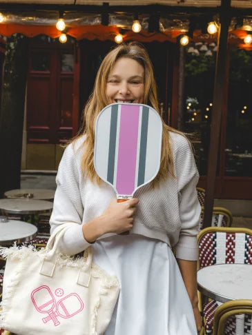 Ribbon Striped Pickleball Paddle - Pink/Grey
