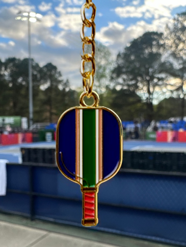 Preppy Pickleball Keychain - Navy/Green