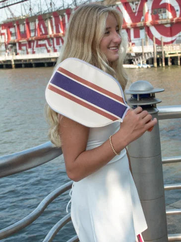 Ribbon Striped Pickleball Paddle Cover - Navy/Brown