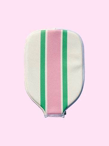 Ribbon Striped Pickleball Paddle Cover - Pink/Green