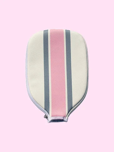 Ribbon Striped Pickleball Paddle Cover - Pink/Grey