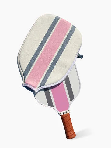 Ribbon Striped Pickleball Paddle Cover - Pink/Grey