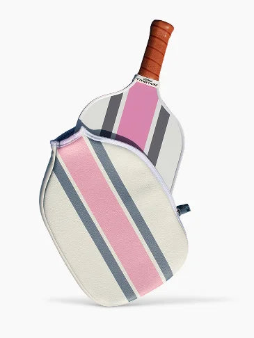 Ribbon Striped Pickleball Paddle Cover - Pink/Grey