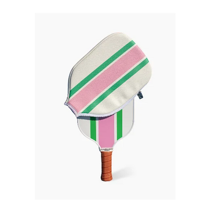 Ribbon Striped Pickleball Paddle Cover - Pink/Green