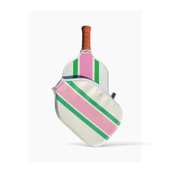 Ribbon Striped Pickleball Paddle Cover - Pink/Green
