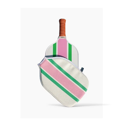 Ribbon Striped Pickleball Paddle Cover - Pink/Green